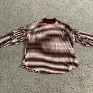 Burgundy and white striped mock neck